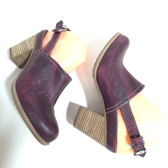 Timberland Earthkeepers Burgundy Red Leather Stacked Heel Mules Women’s Size 8 - Picture 4 of 11